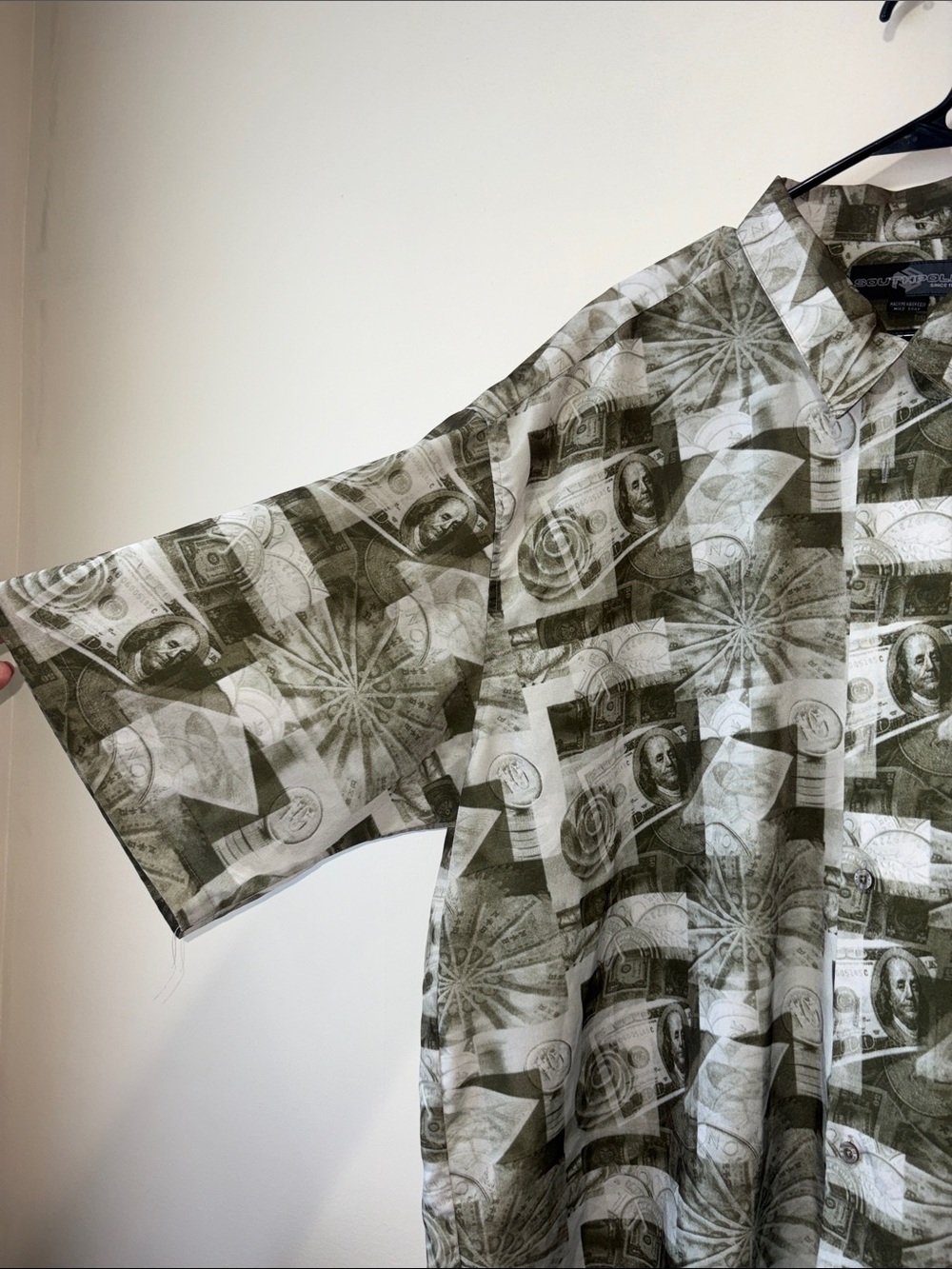 Robert Graham Olive and White Money Print Short Sleeve Shirt - Picture 3 of 4